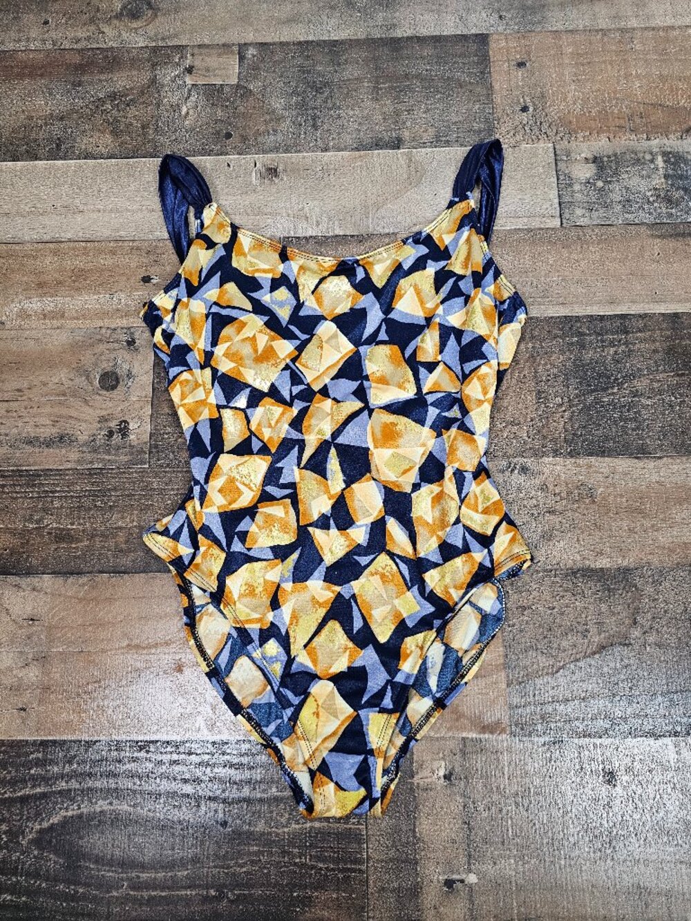 Sessa Vintage One Piece Swimsuit Size 12 Geometric Navy Gold Made in USA